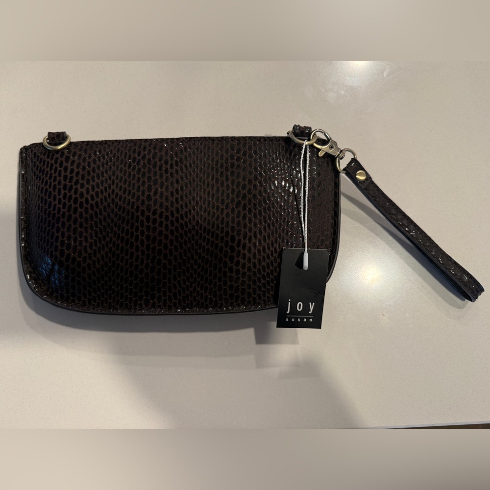 Joy Susan Dark Brown Python Wristlet Clutch